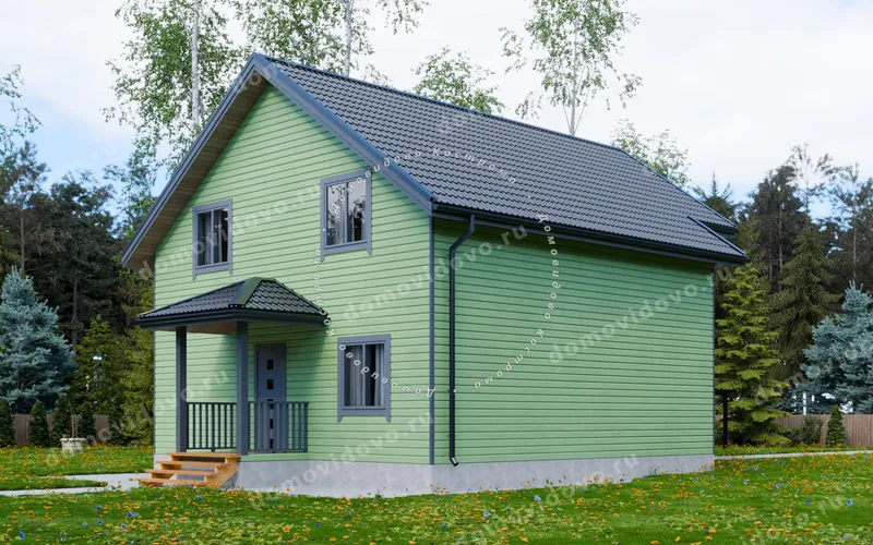 Каркасный дом 9х9 с балконом и террасой