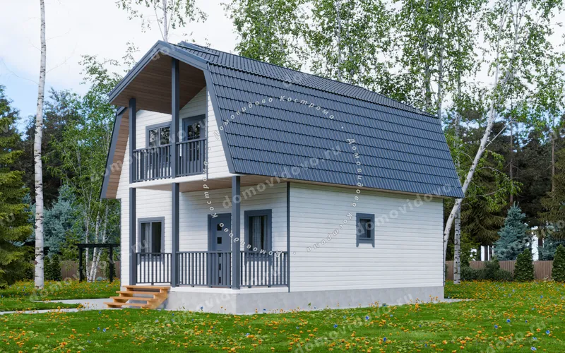 Каркасный дом 8х10 с балконом и террасой