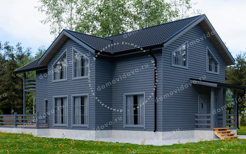 Каркасный дом 9х13 с балконом и террасой