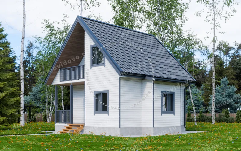 Каркасный дом 7х7 с балконом и террасой