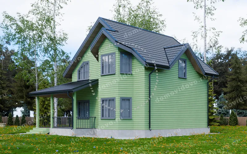 Каркасный дом 8х8 с угловой террасой