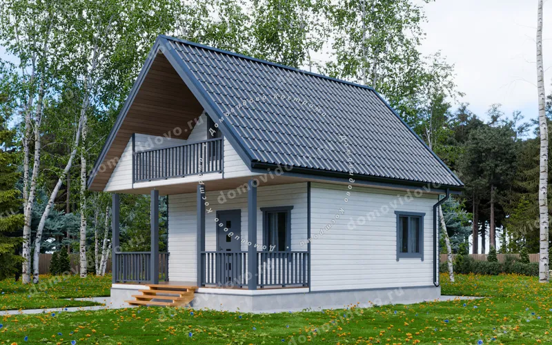 Каркасный дом 6х6 с балконом и террасой